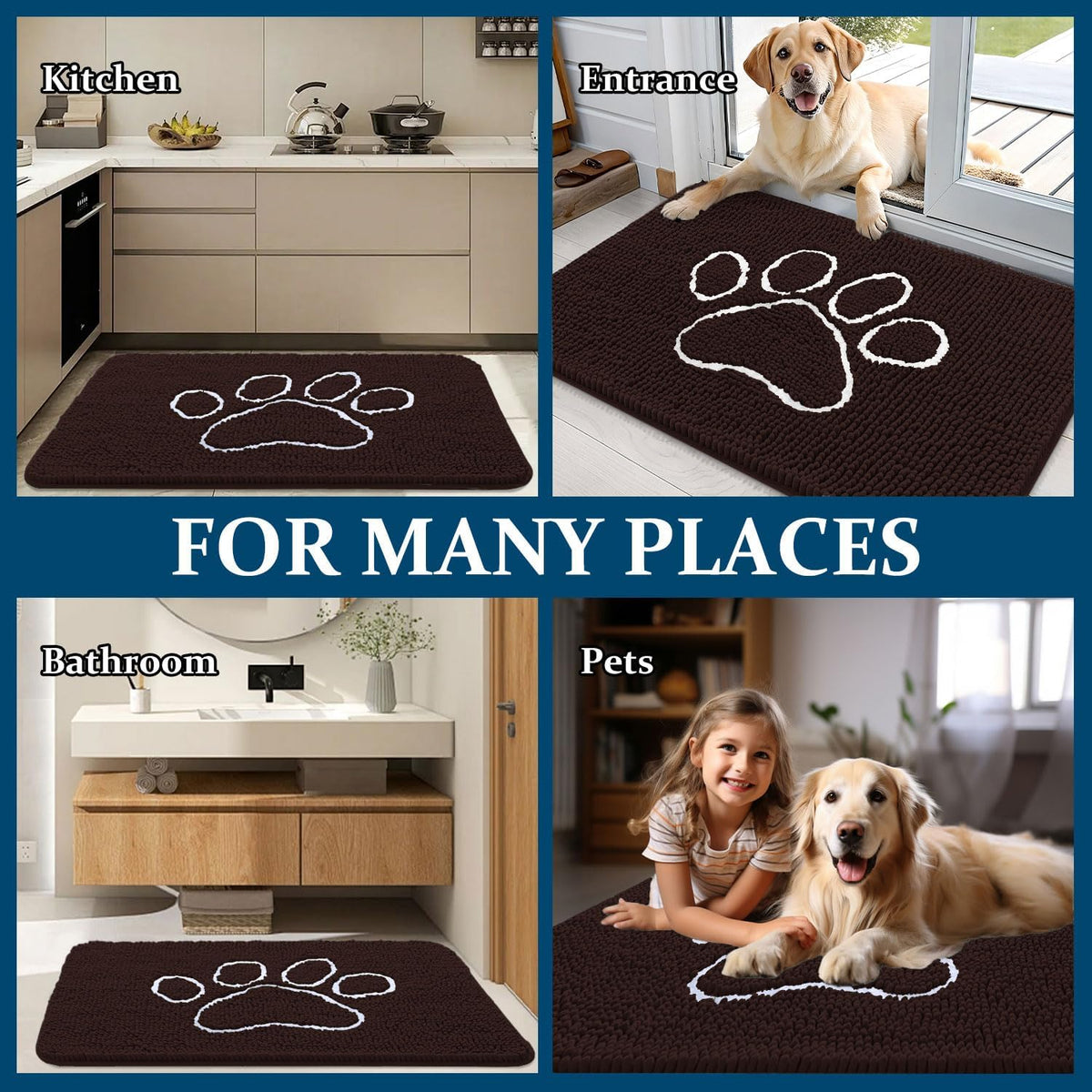 OLANLY Dog Door Mat - Absorbent Non-Slip Mud Mat for Paws | 70x24 Inches, Quick Dry Chenille, Brown