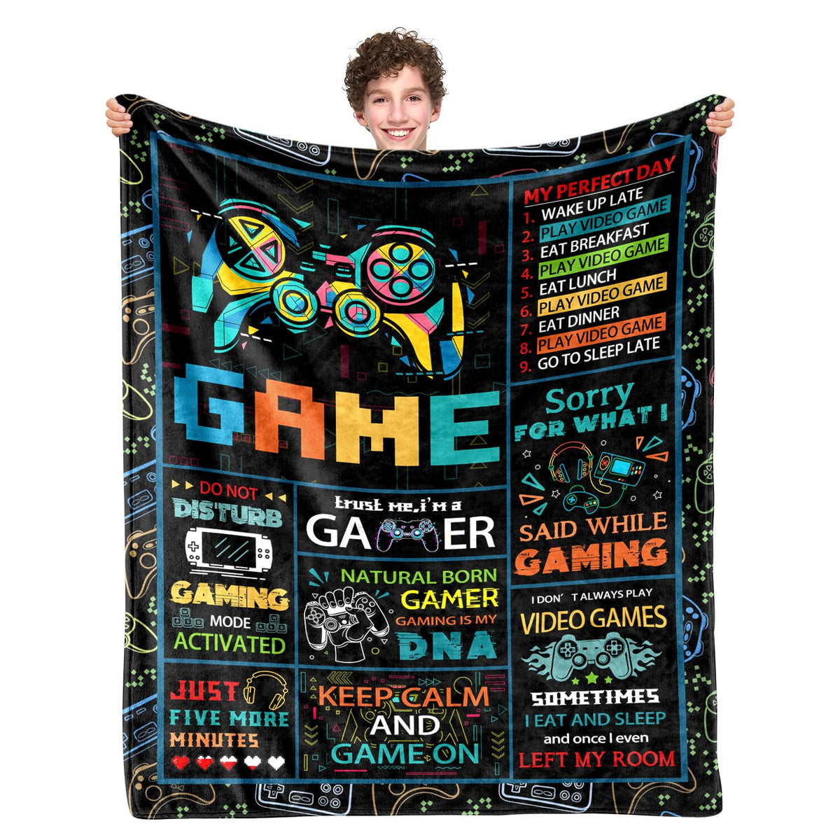 LARIAU Gamer Gifts Blanket for Boys, Gaming Gift for Adult, 50"x40" Game Controller Blanket Decor for Home Bedroom Birthday, Christmas, Holiday, Thanksgiving Gifts for Son