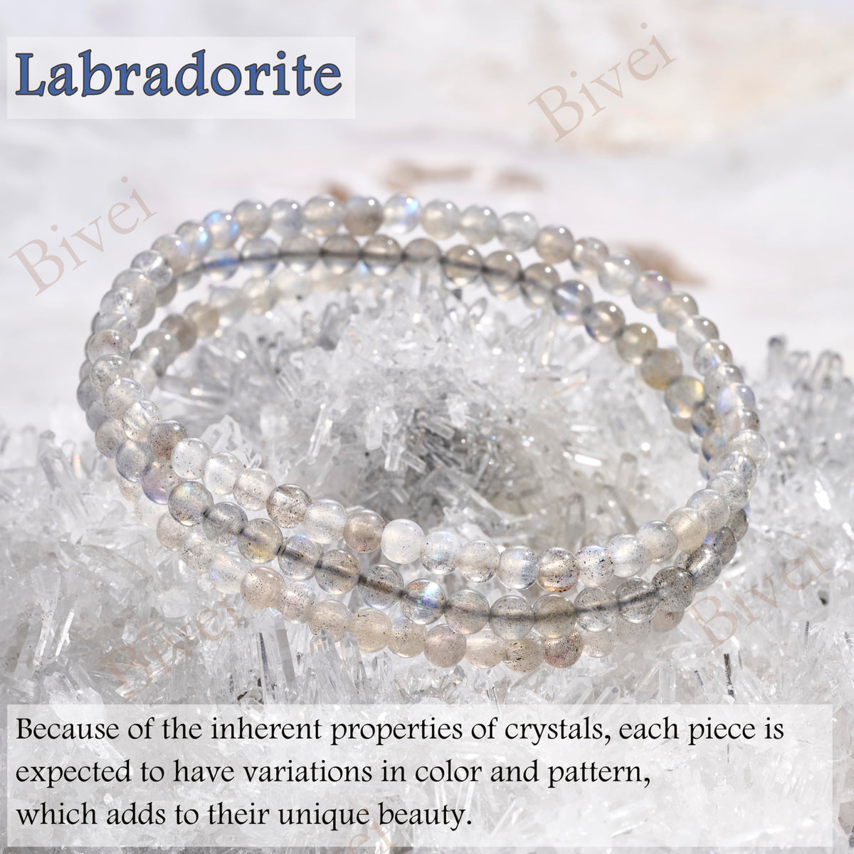 Bivei Labradorite - Protective - 4mm Beaded Bracelets for Women Handmade Semi Precious Natural Stone Stretch Elastic Jewelry Yoga Protection Gifts Small