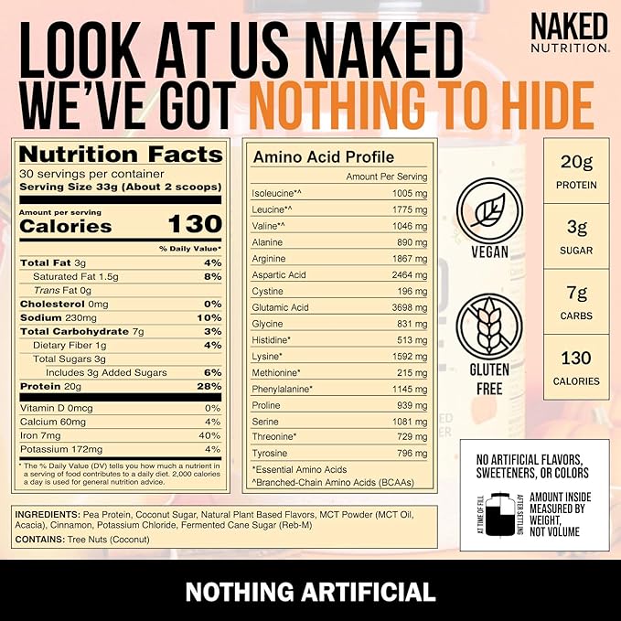 Naked Shake - Pumpkin Spice Protein Shake - Flavored Plant Based Protein with MCT Oil - Gluten-Free, Soy-Free, No GMO Or Artificial Sweeteners - 30 Servings