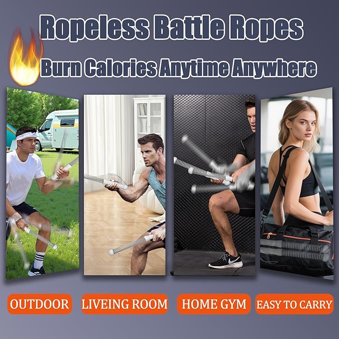 New Upgrade 2nd Generation Weighted Ropeless Battle Ropes for Home Gym,Quiet Cordless Training Rope Fitness Equipment for Women and Men,Portable Cordless Battle Rope for Home&Outdoors,2PCS(Gray)