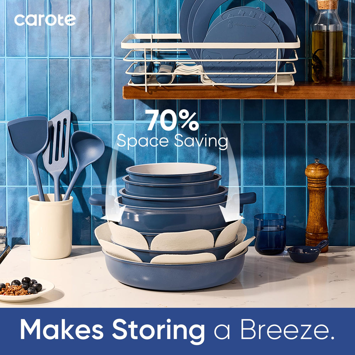 CAROTE 27pcs Ceramic Cookware Set Nonstick, Pots and Pans Set Non Stick, Non Toxic Cookware Detachable Handles, Dishwasher/Oven Safe, RV/Camping Cookware with Kitchen Utensils, Mothers Day Gifts