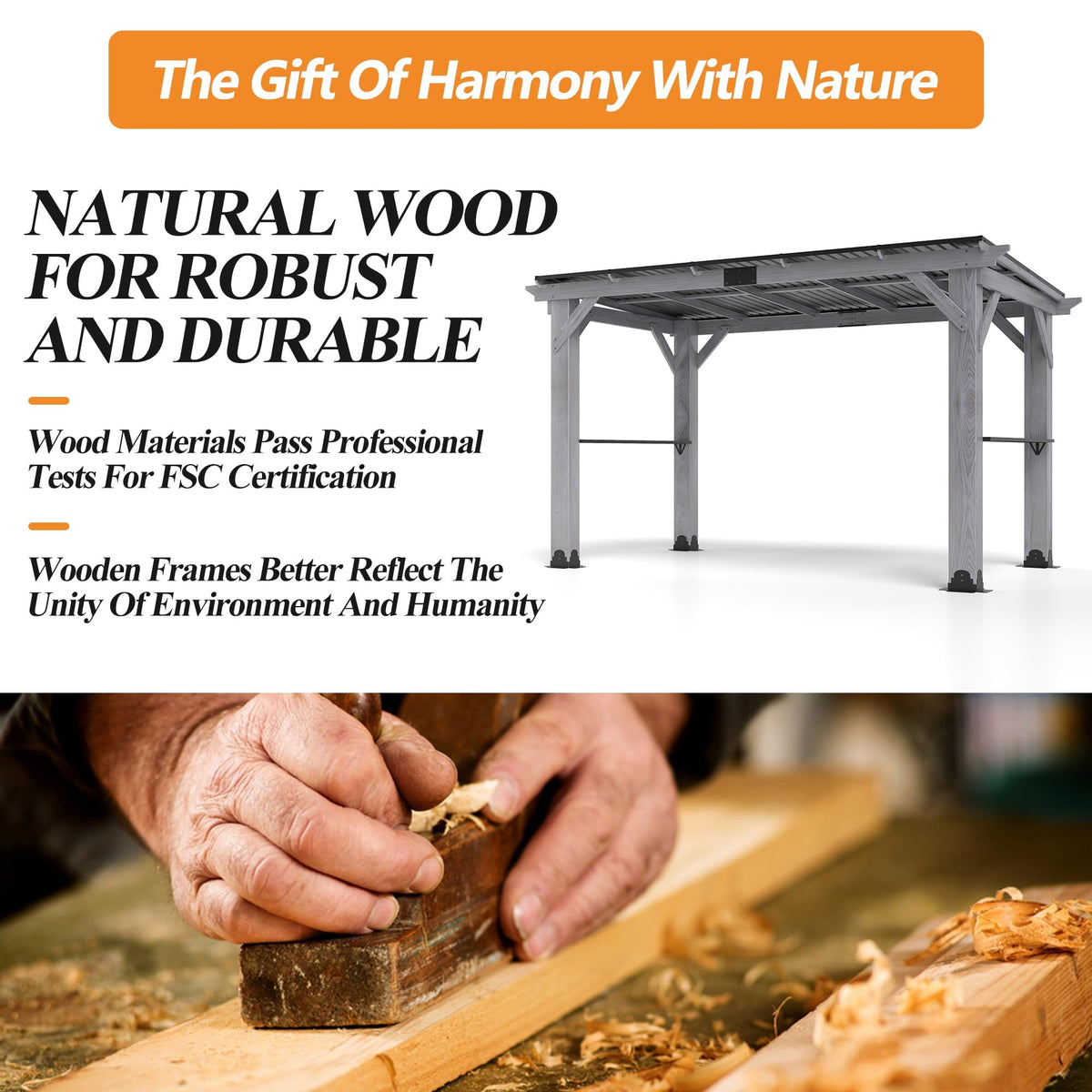 GARTOO 12.5'x6.5' Outdoor Grill Gazebo - Hardtop Cedar Wood Gazebo with 2 Side Shelves and Galvanized Steel Roof, Patio Wooden BBQ Pergola for Garden, Porch and Backyard