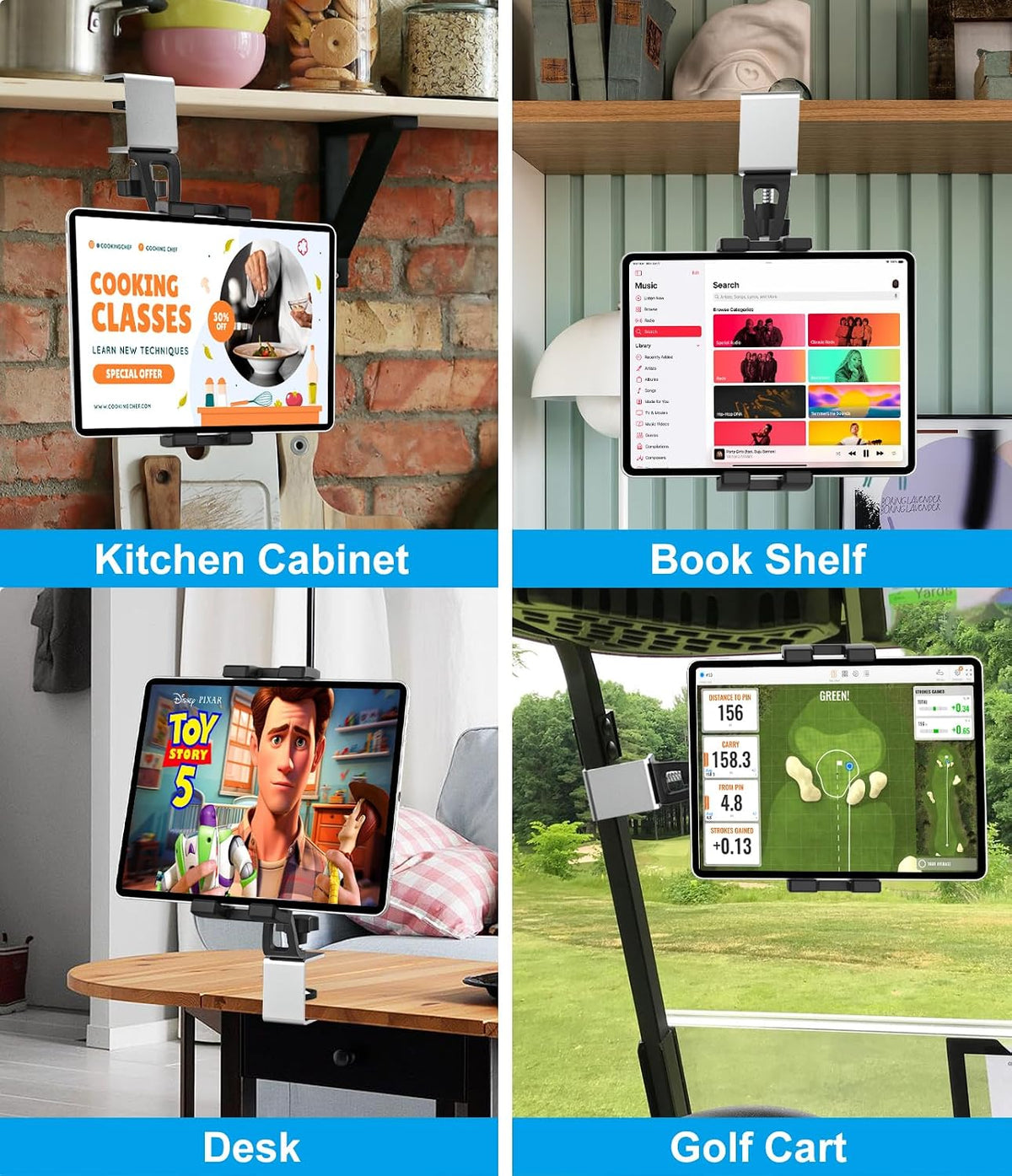 GDZN 360 11 12.9 4-13" Kitchen Cabinet Tablet Holder, [C-Shaped Metal Clamp] Under Cabinet Tablet Mount with Rotation