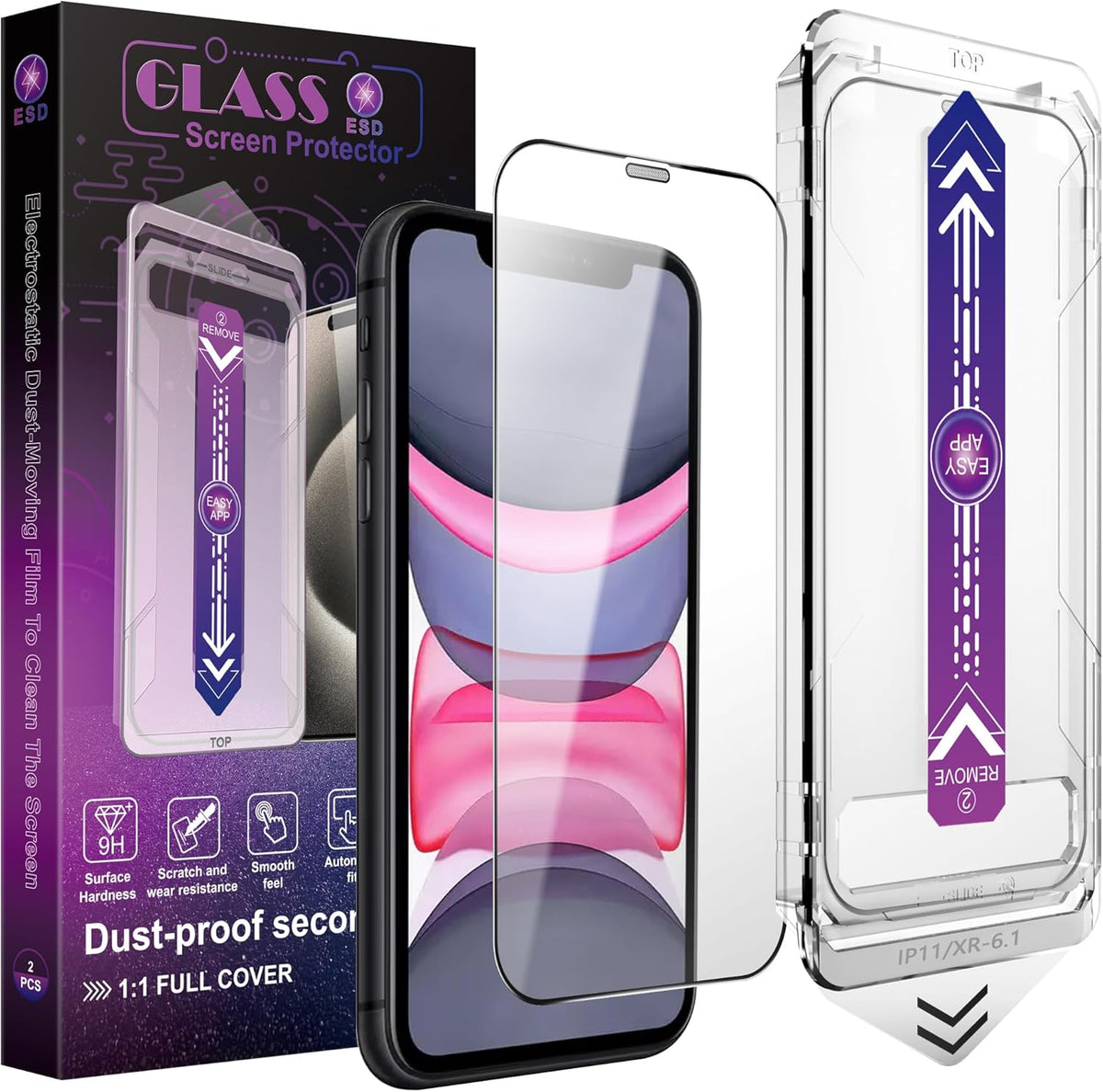CHRYSHA 2-Pack 11 6.1-Inch, Screen Protector Tempered Glass for iPhone and iPhone XR Auto Dust Removal, No Bubbles