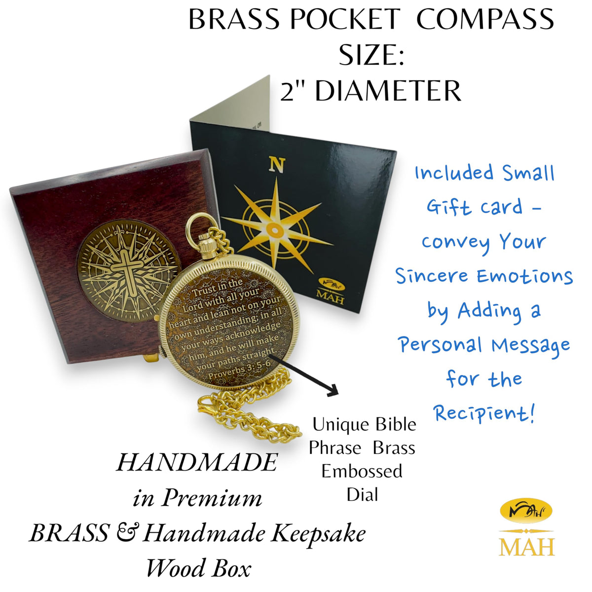 Trust in the Lord Compass – Embossed Brass Christian Gift with Proverbs 3:5–6 Scripture, Faith-Based Religious Keepsake for Son or Grandson, Meaningful Baptism or Confirmation Gift of Guidance