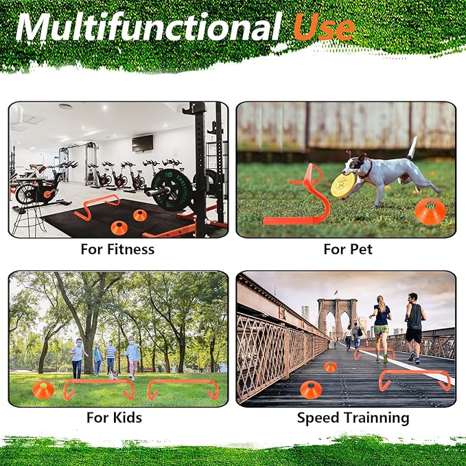 10 Pcs 6" Speed Agility Training Hurdles with 6 Marker Cone Durable Detachable Training Equipments Plyometric All Speed Hurdle for Athletes Soccer Basketball Football Practice