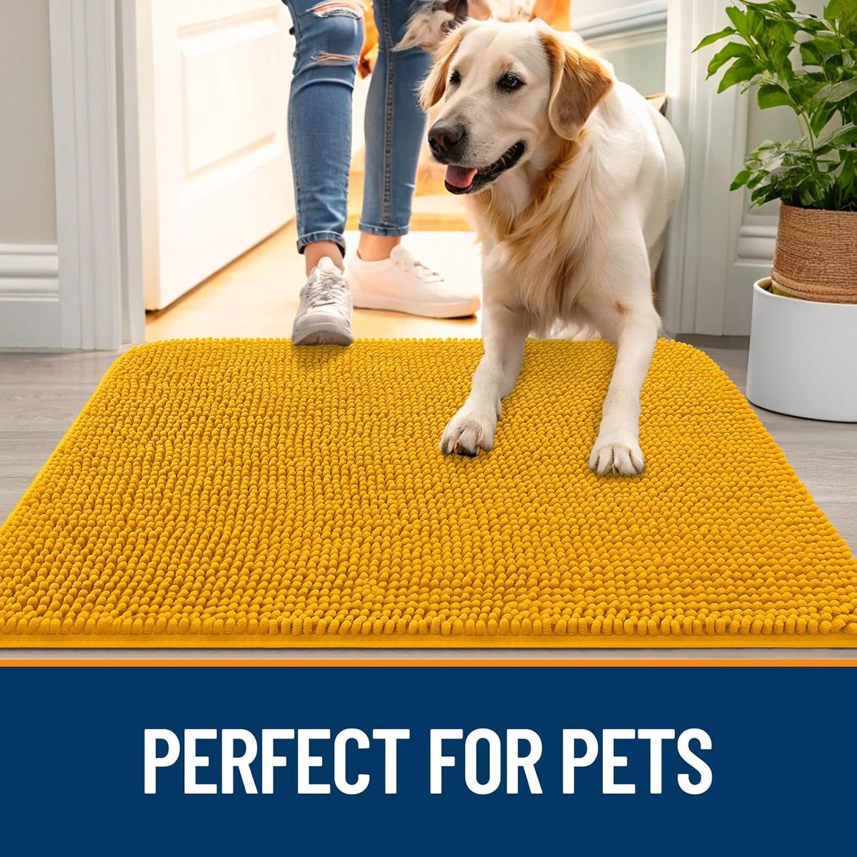 OLANLY Dog Door Mat - Absorbent Non-Slip Washable Doormat for Muddy Paws | 48x30 Golden Yellow