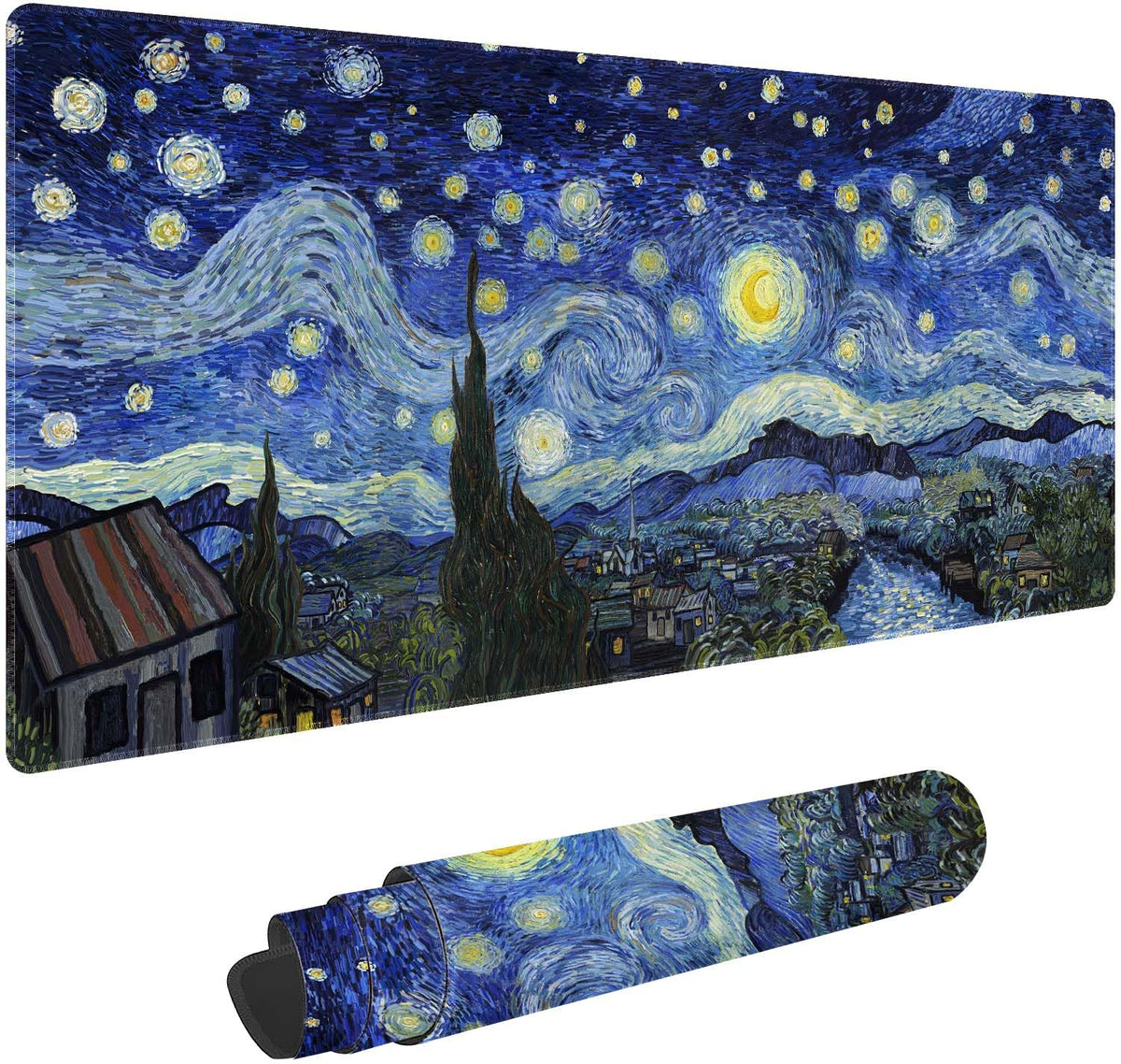 Van Gogh Style Scenery Customized Large Extended Gaming Mouse Pad with Stitched Edges and Non-Slip Rubber Base,Suitable for Office and Home Use,31.5x15.7 Inches