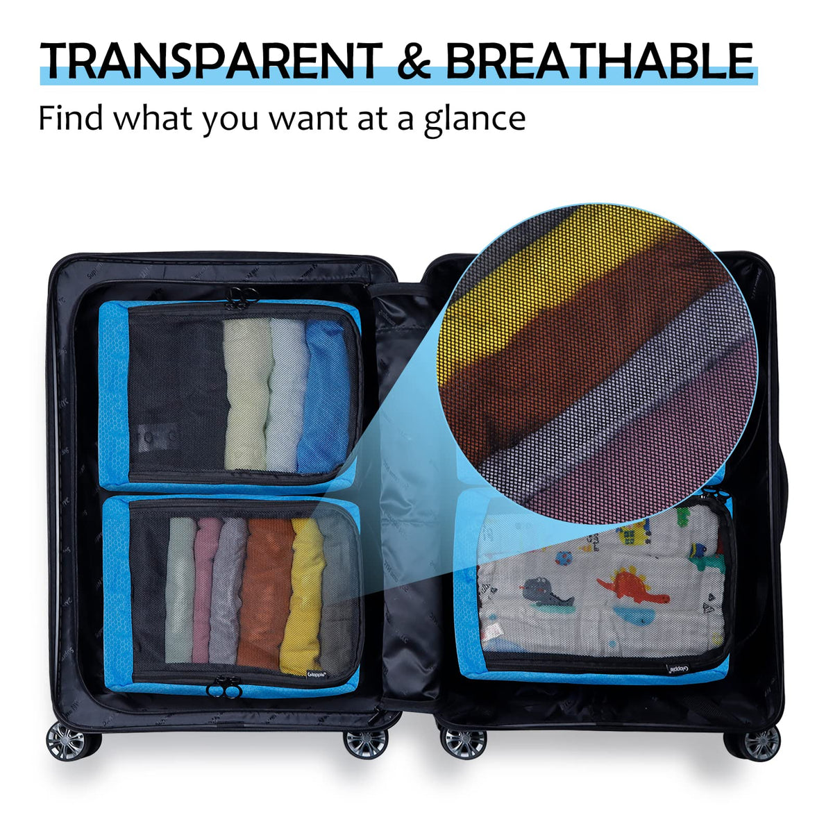 4-PACK Blue Organizer Cubes - Pack Luggage, Suitcase and Carry On Cubes