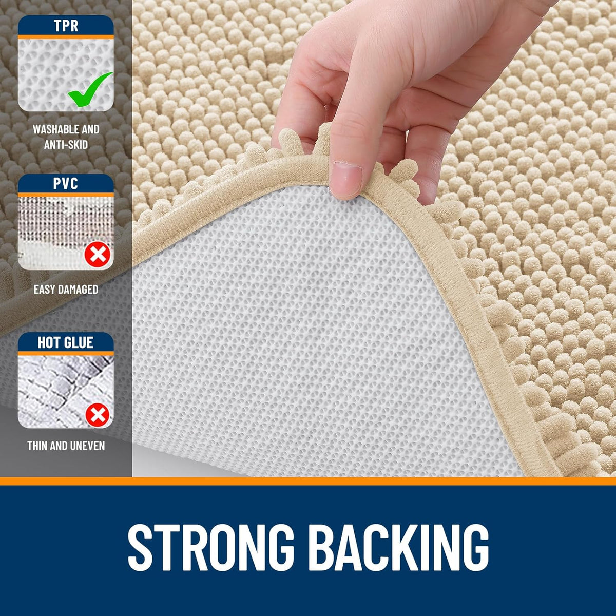 OLANLY Bathroom Rugs - Extra Soft Chenille Bath Mats with Rubber Backing | Quick Dry, 30x20, Beige