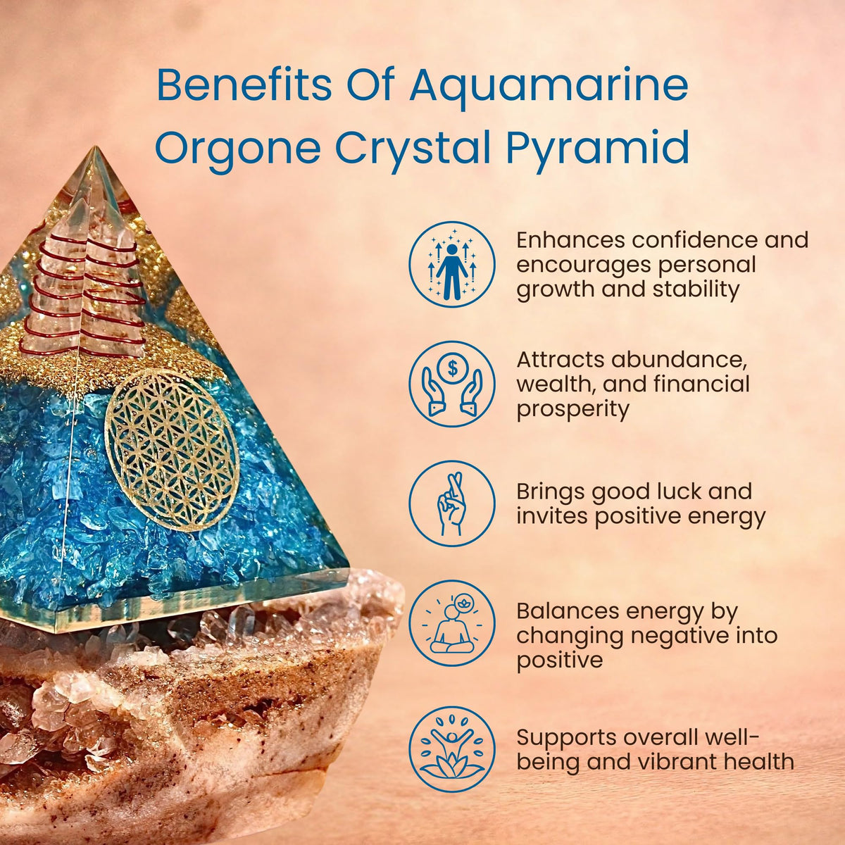 Orgone Aquamarine Pyramid – Handcrafted Healing Crystal for Positivity, Courage, Meditation, Yoga, Reiki & Chakra Balancing