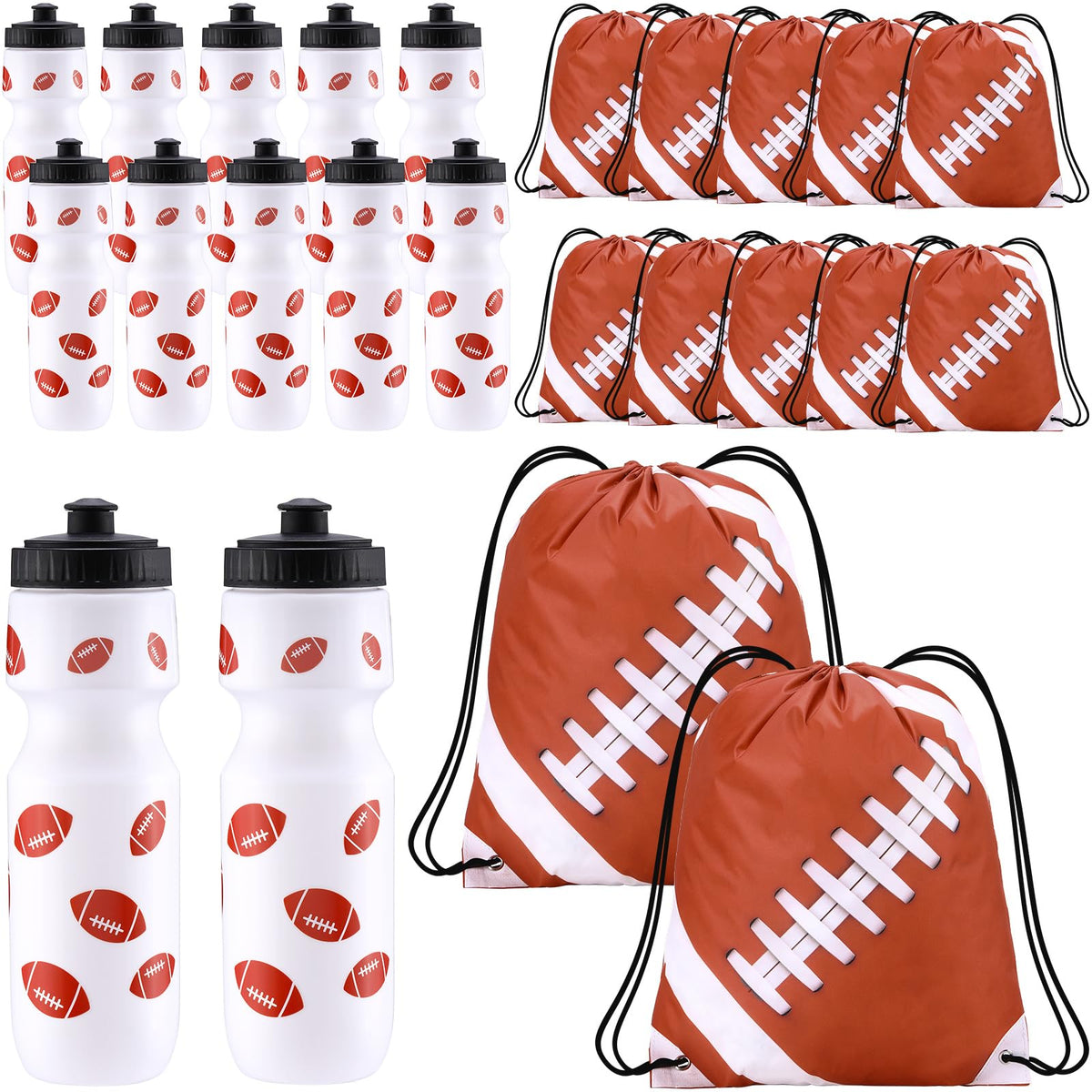 Talltalk 24 Pcs Football Party Favors 24 oz Water Bottle Gift for Football Team with Drawstring Bag Tumbler Cup Sports Themed Accessories for Event Gift Supplies