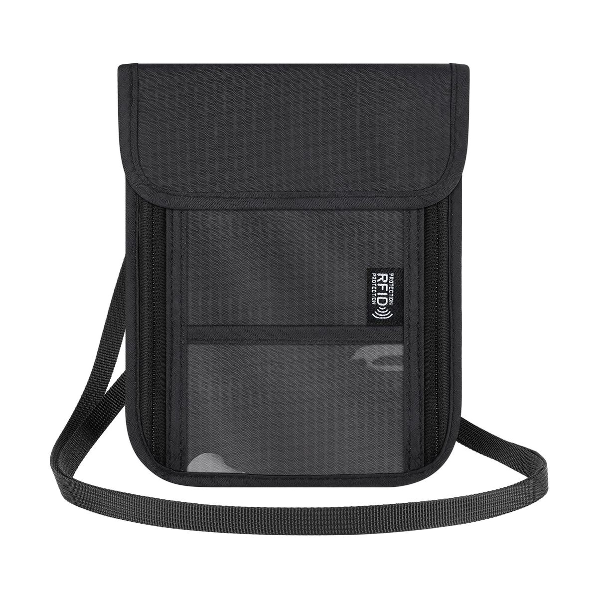 Likesing 5.5" L x 7.7" W Travel Neck Wallet, RFID Blocking Passport Holder for Travel Women Men, Security Passport Travel Wallet with 10 Card Slot, Neck Pouch Gifts for Traveling Family (Black)