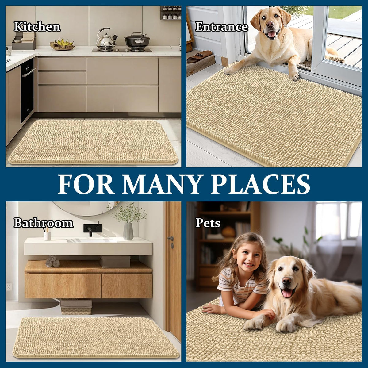 OLANLY Dog Door Mat - Absorbent Non-Slip Chenille Mat for Muddy Paws | 47x17 Inches, Quick Dry, Indoor Use