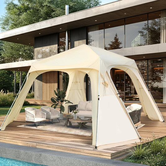 Alvantor® 12' x 12' Pop Up Gazebo, 12' x 6' 2in 1 Pop Up Gazebo, Canopy Tent All Weather & 4-Season Use, 4-Door PVC/Mesh/Polyester Curtain Addable, Top Mesh & Cover Portable