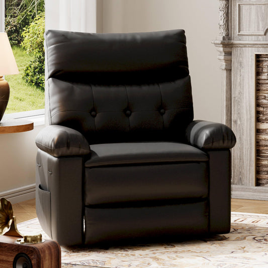 Garvee Oversized Recliner Chair - PU Leather Manual Recliner for Adults, Comfy Reclining Chair with Overstuffed Arms and Back, Side Pocket, Single Sofa for Living Room, Bedroom