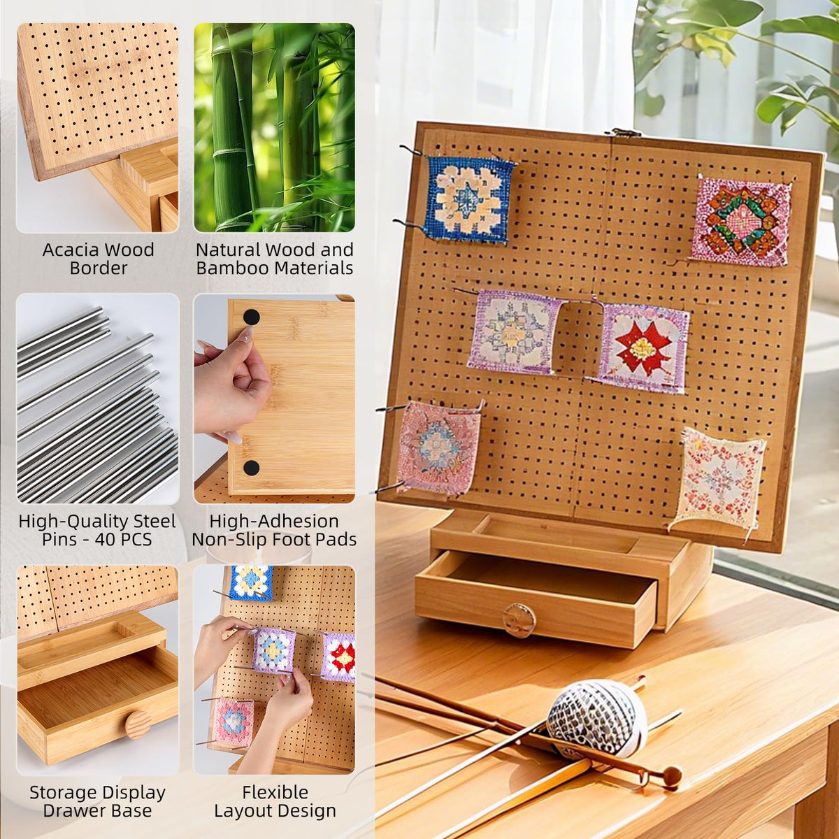 Extra Large 16.5” Foldable Crochet Blocking Board with 40 Pegs/Pins & Storage Case, Granny Square Blocking Boards for Crochet Projects, Crocheting Accessories Gifts for Crocheters Beginners
