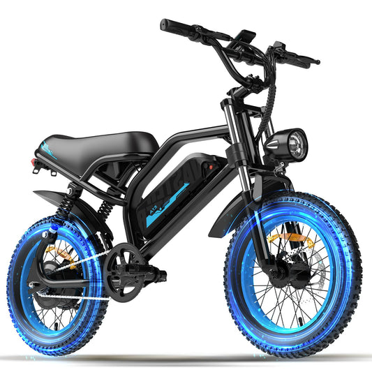 AVDLBIKE Electric Bike, 16'' Fat Tire eBike for Teens/Adults, 500W E-Bike with 36V/12.8Ah Removable Battery, 20 MPH 45 Mile Range Commuting Electric Mountain Bike with Dual Dual Brakes-Blue A13