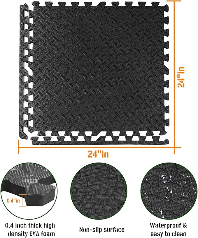 GWT Puzzle Exercise Mat, EVA Foam Interlocking Floor Tiles for Home Gym, Workout Equipment, Treadmill, Protective Flooring, Fit Tile 48 SQ FT (12 Pcs)