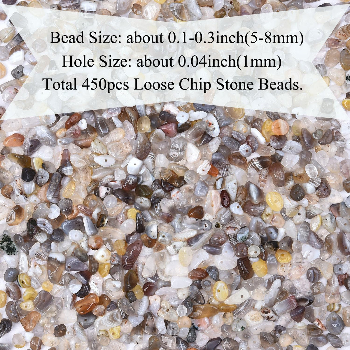 Natural Chip Stone Beads 450pcs Banded Agate Chips 5-8mm Genuine Real Irregular Healing Crystal Rocks Hole Drilled DIY Loose Gemstone Beads for Jewelry Making Bracelet Earrings Necklace Crafting