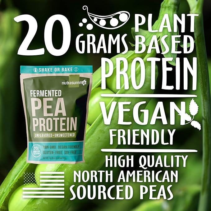 Pea Protein Powder, Unflavored and Unsweetened Sugar Free Vegan, 100% Plant Based, Non GMO, Gluten Free & Soy Free, 2.14 LB