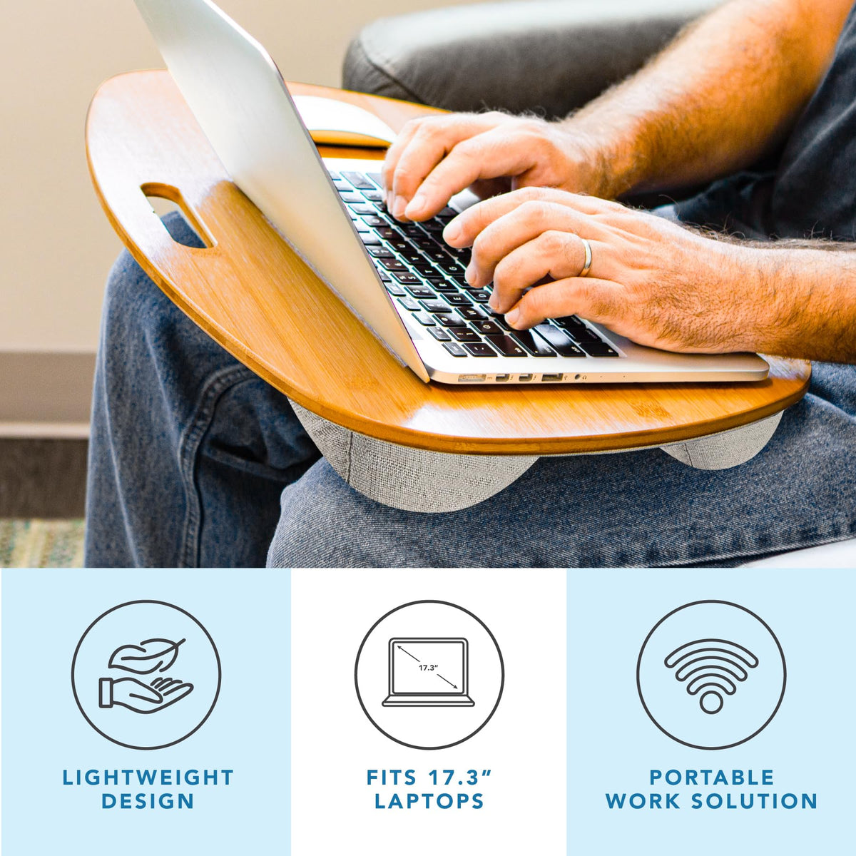 LAPGEAR Extra Large Bamboo Lap Desk - Natural - Fits up to 17.3 Inch Laptops - Style No. 91687