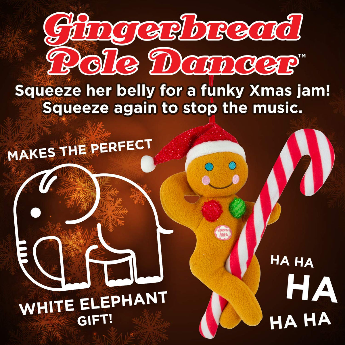 Tekky Naughty Dirty Signing Gingerbread Pole Dancer Tree Ornament, White Elephant, Tan