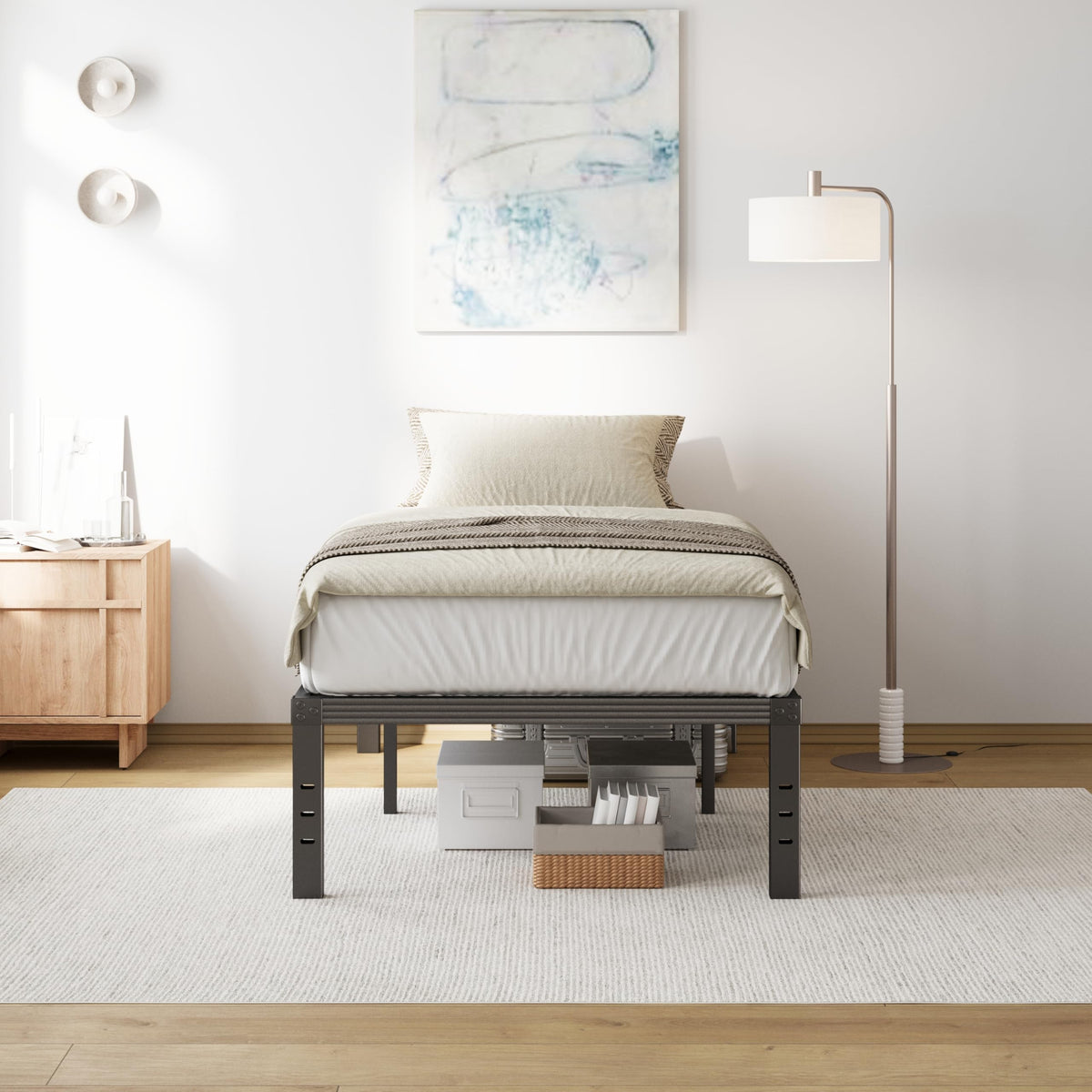 COMASACH Twin Size Bed Frame 16" Tall Heavy Duty, Metal Platform Bed Frame,Sturdy Steel Frame,No Box Spring Needed,Noise-Free,Easy Assembly