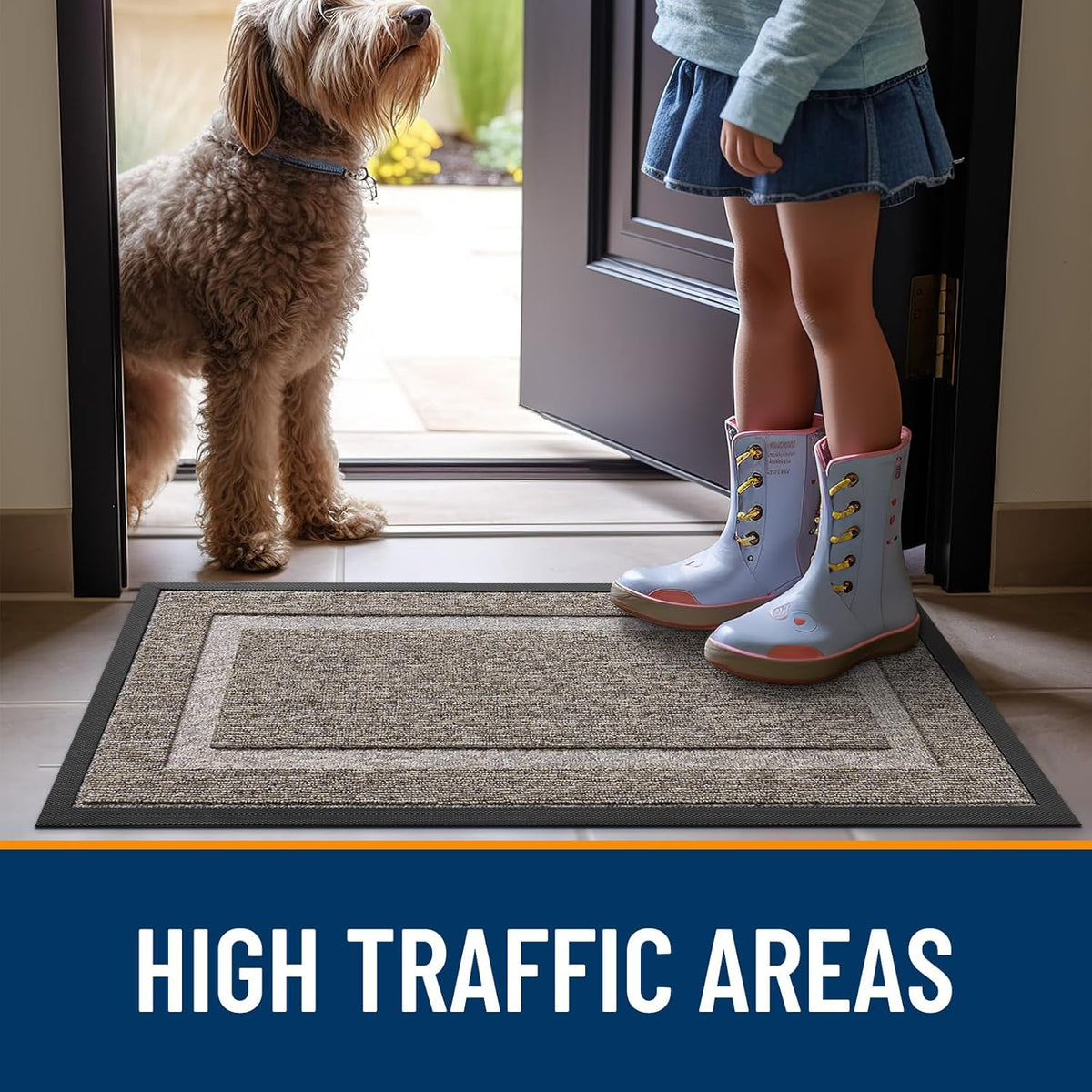 OLANLY Waterproof Front Door Mat - All-Season Indoor/Outdoor Doormat, Easy Clean, 29.5x17, Khaki & White