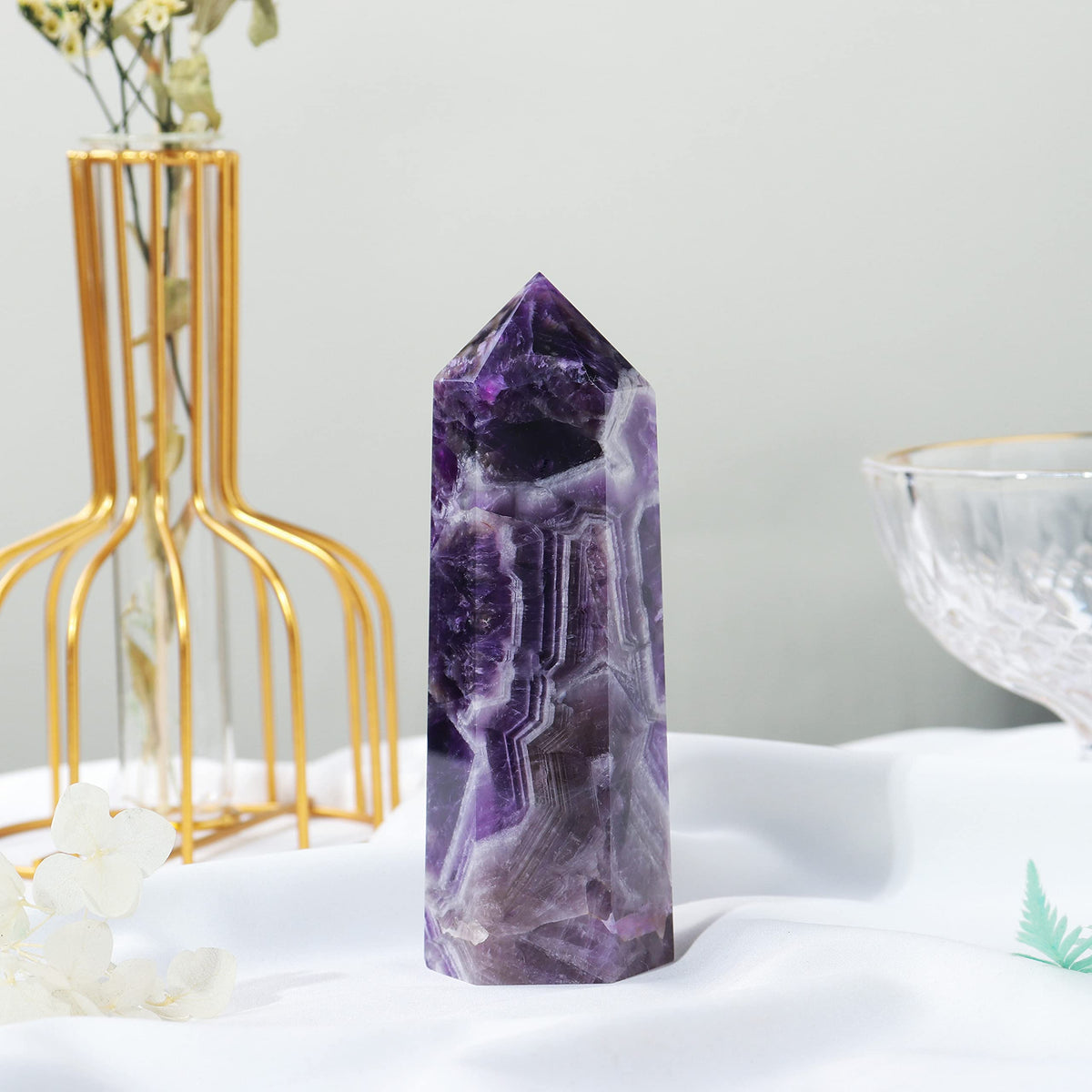 Runyangshi Dream Amethyst Wand 4.72"-5" Crystals Tower 6 Faceted Single Point Crystal Healing Crystal for Meditation Reiki Home Decor Gift
