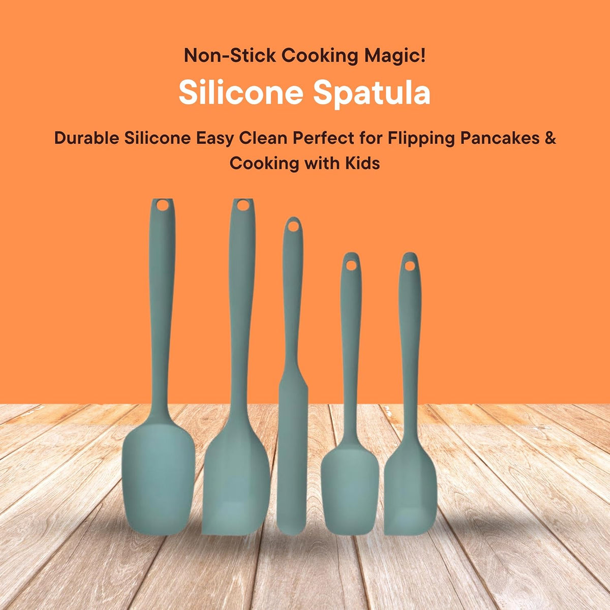Skiennix Silicone Spatula Set - 5-Piece Kitchen Utensils, Heat Resistant to 445°F, Sage Green | Non-Stick & Easy to Clean