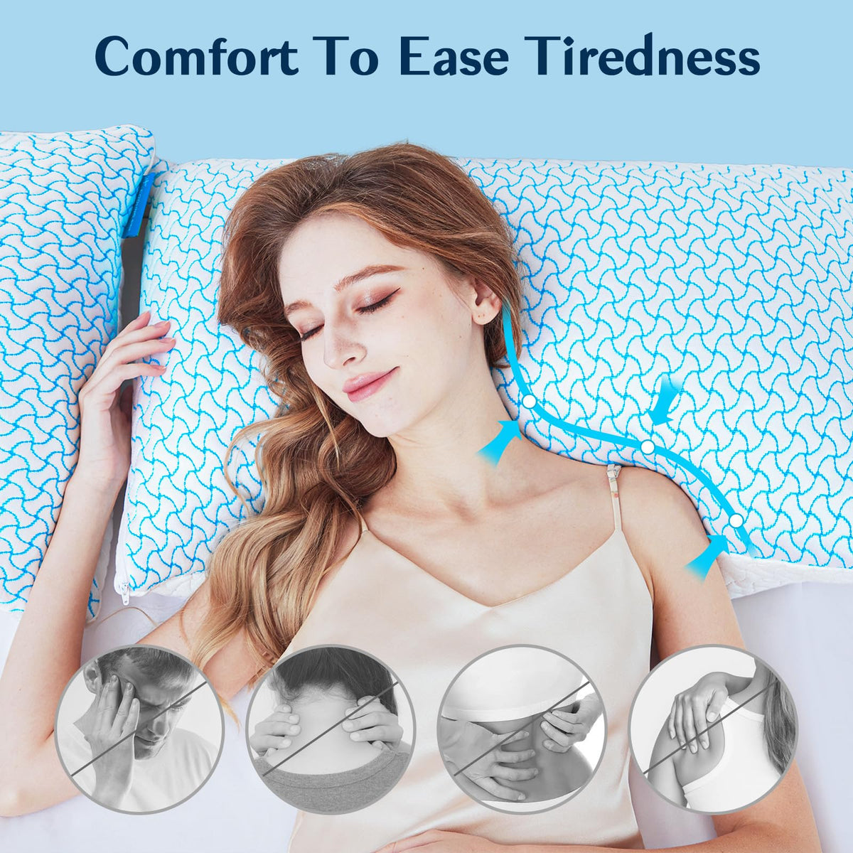 SUPA MODERN Shredded Memory Foam Pillows Queen Size Set of 2, Cooling Bed Pillow for Sleeping for Hot Sleepers, Adjustable Pilllows for Side Back and Stomach Sleepers, Neck & Shoulder Comfort Support