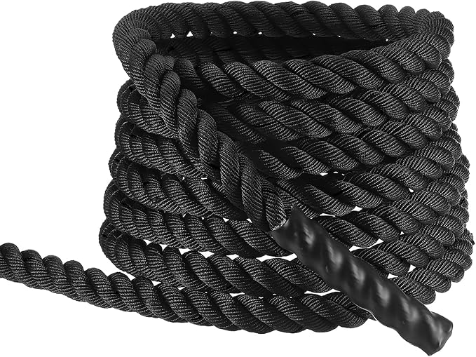 MECCANIXITY Battle Rope 30ft x 1.5 Inch Polyester Workout Rope Heavy Fitness Exercise Rope for Strength Training Home Gym Muscle Building, Black