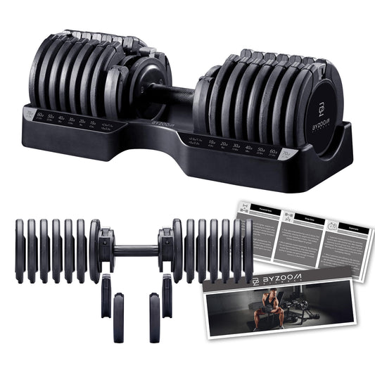 BYZOOM FITNESS Pure Series 75LB Adjustable Dumbbell SINGLE UNIT - 21-in-1 Flexible Hand Weights with Precision Micro Plate for Harcore Users Home Gym, Strength Training & Fitness Workouts, Black