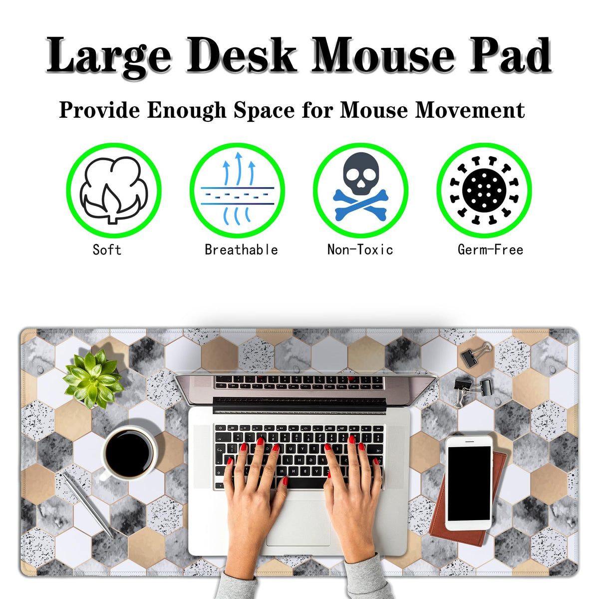 Samgula XXL Mouse Pad Desk Mat Large Gaming Mouse Pads Computer Mats 900X400 Mousepad Non-Slip Rubber Base Waterproof with Stitched Edges 35.4" X 15.7" for Game Office, Geometric Abstract