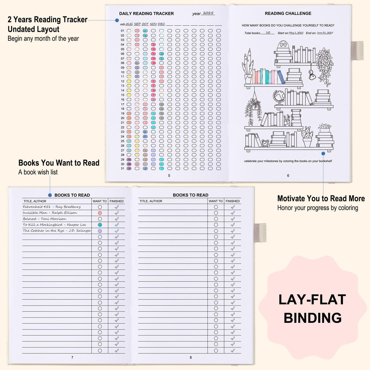 Comkiso Reading Journal for Book Lovers - 75 Book Journal Reading Log for Book Tracking, A5 Linen Book Review Journal with TBR Tracker List, Ratings, Challenges, Prompts, and Index - Beige