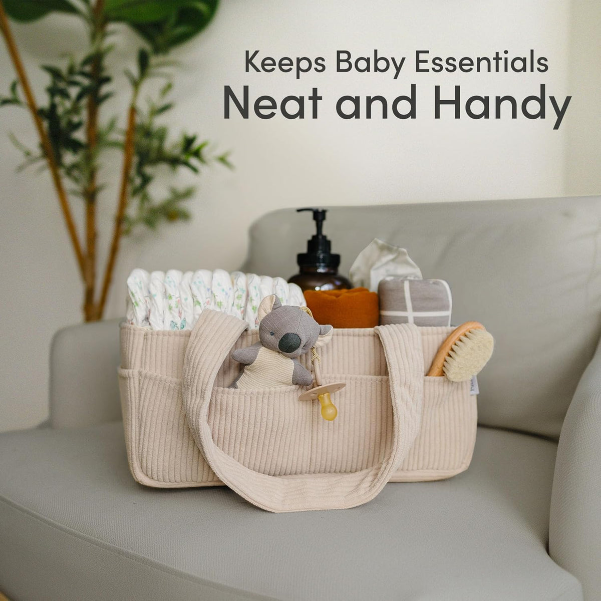 PUTSKA Baby Diaper Caddy Organizer - Stylish Nursery Storage Basket for Newborn Essentials | Corduroy Cream