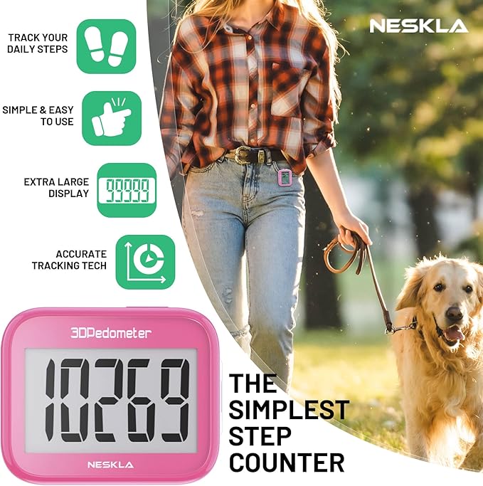 3D Pedometer for Walking, Simple Step Counter with Large Digital Display, Step Tracker with Removable Clip Lanyard, Accurately Track Steps for Men Women Kids Adults Seniors