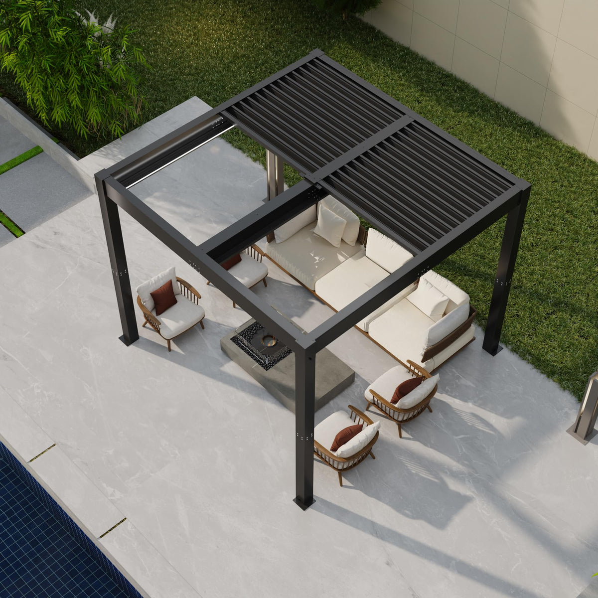 Patiowell 10x10 FT Louvered Pergola, Electric Outdoor Aluminum Pergola with LED Lights, Modern Hardtop Gazebo with Integrated Drainage & Adjustable Roof for Patio Backyard Deck, Gray