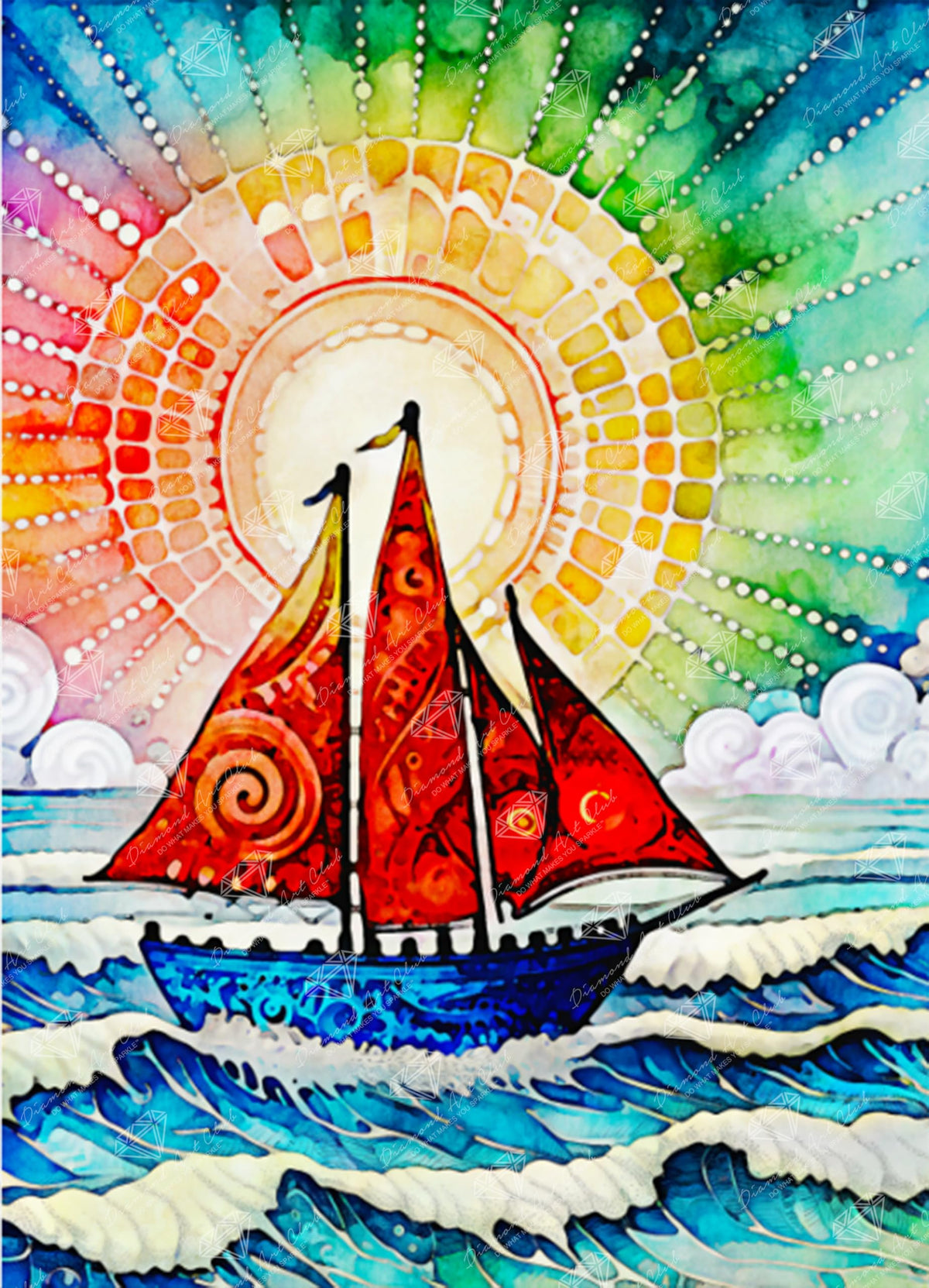 DIAMOND ART CLUB Sailing Away Diamond Painting Kit, Fun DIY Crafts for Adults, Square Diamond Art Canvas, 13" x 18" (32.9 cm x 45.6 cm)