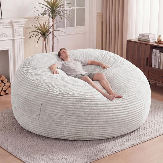 Claiks 8 Ft Giant Foam Bean Bag Chair, Oversized Couch with Removable Cover, Soft Plush Bean Bag Chairs for Adults and for Kids Teens Adults in Living Room, Beige