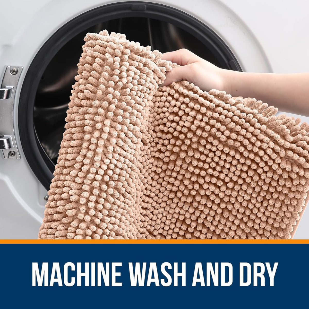 OLANLY Large Bathroom Rugs - Extra Soft Chenille Bath Mats | Quick-Dry, Machine Washable, 44x32, Peach