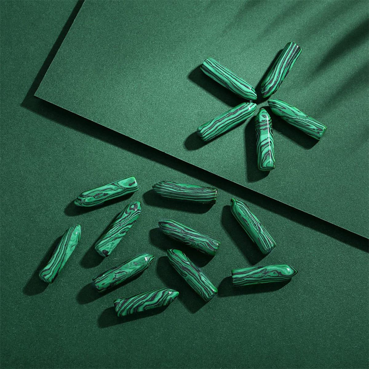 10PCS Malachite Natural Healing Crystals Stones Sets Polished Tumbled Pocket Gemstones Bulk Hexagonal Points Reiki Energy Balancing Chakra Meditation Therapy Desk Decor Gift