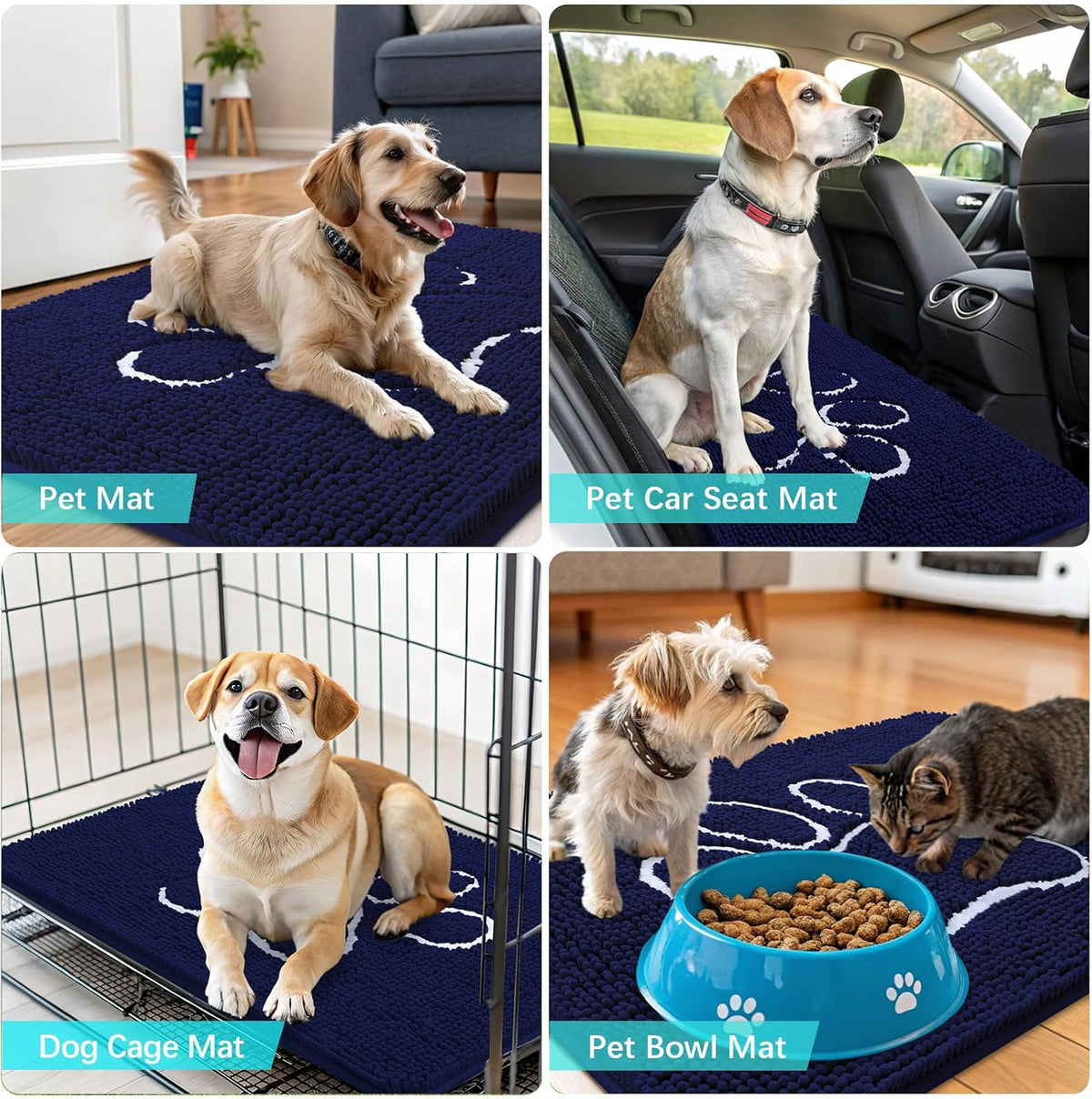 OLANLY Dog Door Mat - Absorbent Non-Slip Mud Mat for Muddy Paws | 40x32 Paw Print Design in Navy Blue