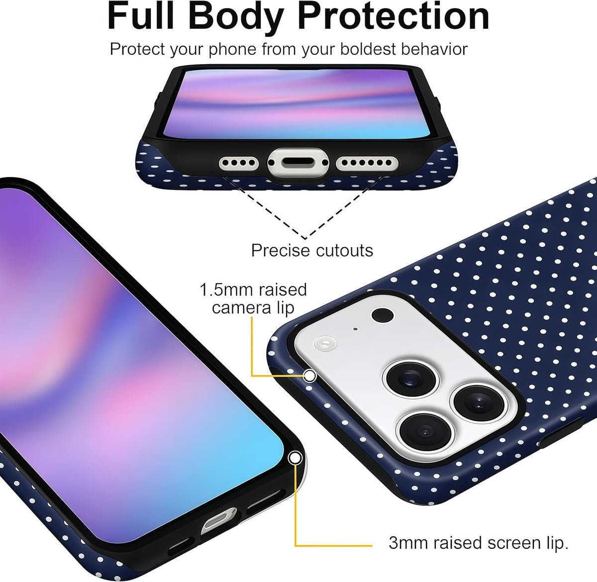 Aleviker 17 2-Layer Case for iPhone Pro Max, Glossy Hybrid Hard Shell, Aesthetic Scratch Resistant Cover, Navy Blue