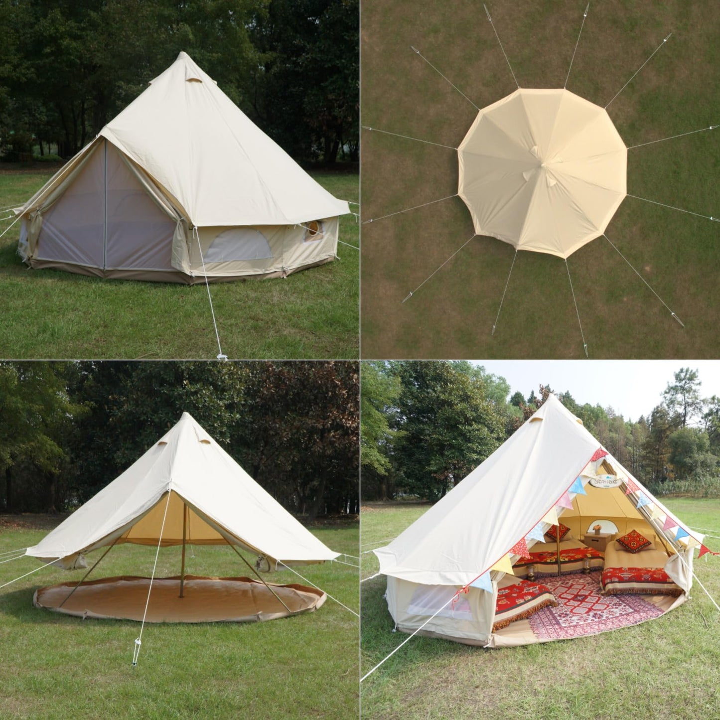 Dream House Outdoor Waterproof Cotton Canvas Family Camping Bell Tent (Beige Cotton Canvas Tent, Diameter 5 Meter)
