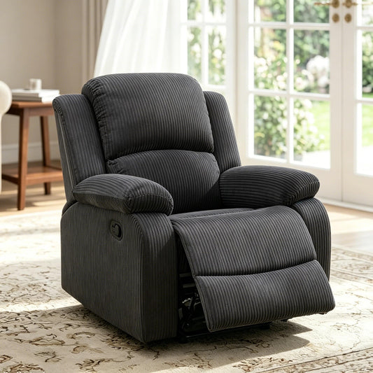 Trygoal Manual Recliner Chair, Nursery Rocking Chair, Corduroy Recliner Chair for Adults, Lazy Boy, Gaming Recliner wih Overstuffed Arms, Suitable for Home Theater, Living Room, Bedroom, Dark Grey