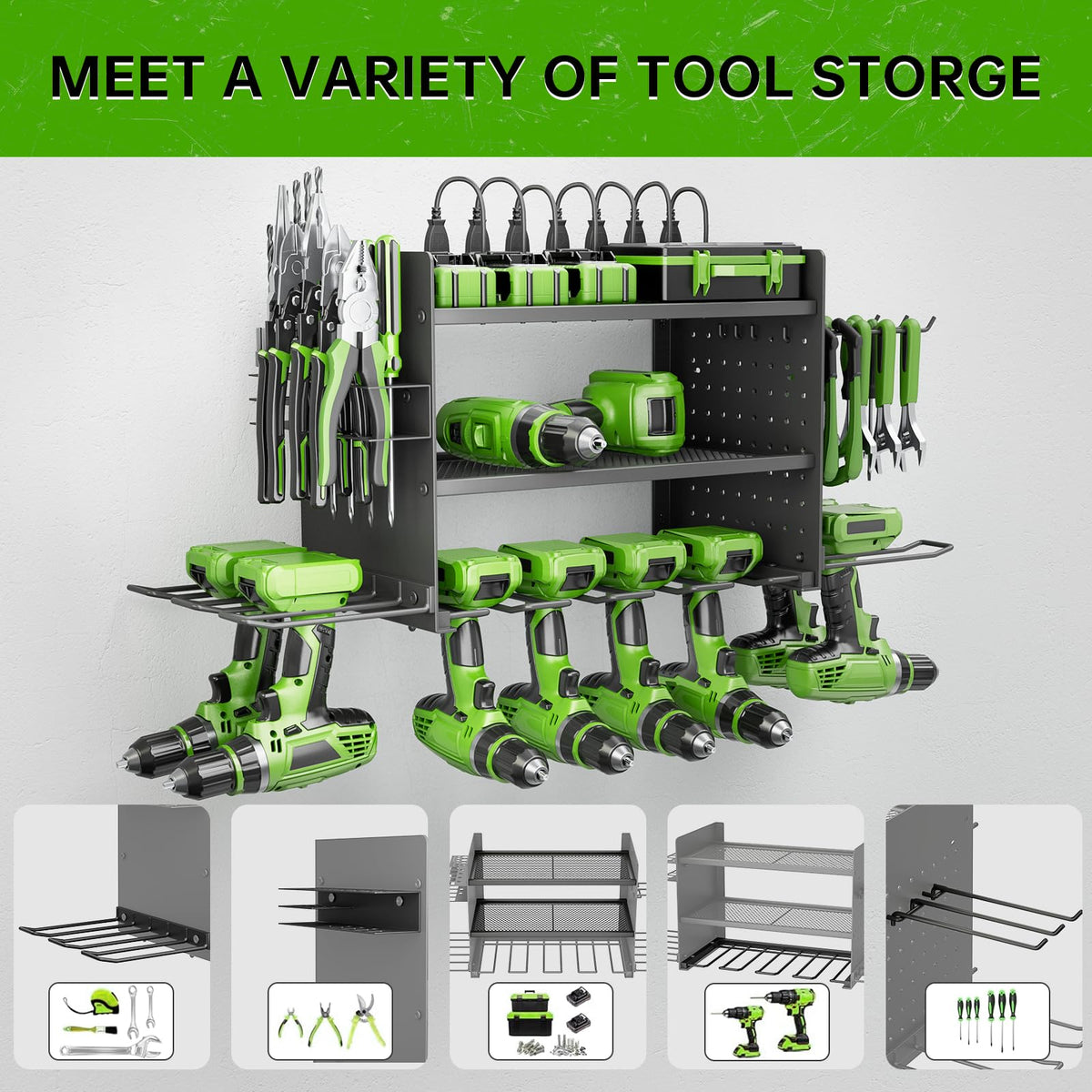 Power Tool Organizer, 3 Layer 8 Drill Holder Wall Mount, Tool Shelf and Storage Rack for Garage Organization, Gifts for Him Men Dad Husband Anniversary Fathers Day, Cool Gadget Stocking Stuffer