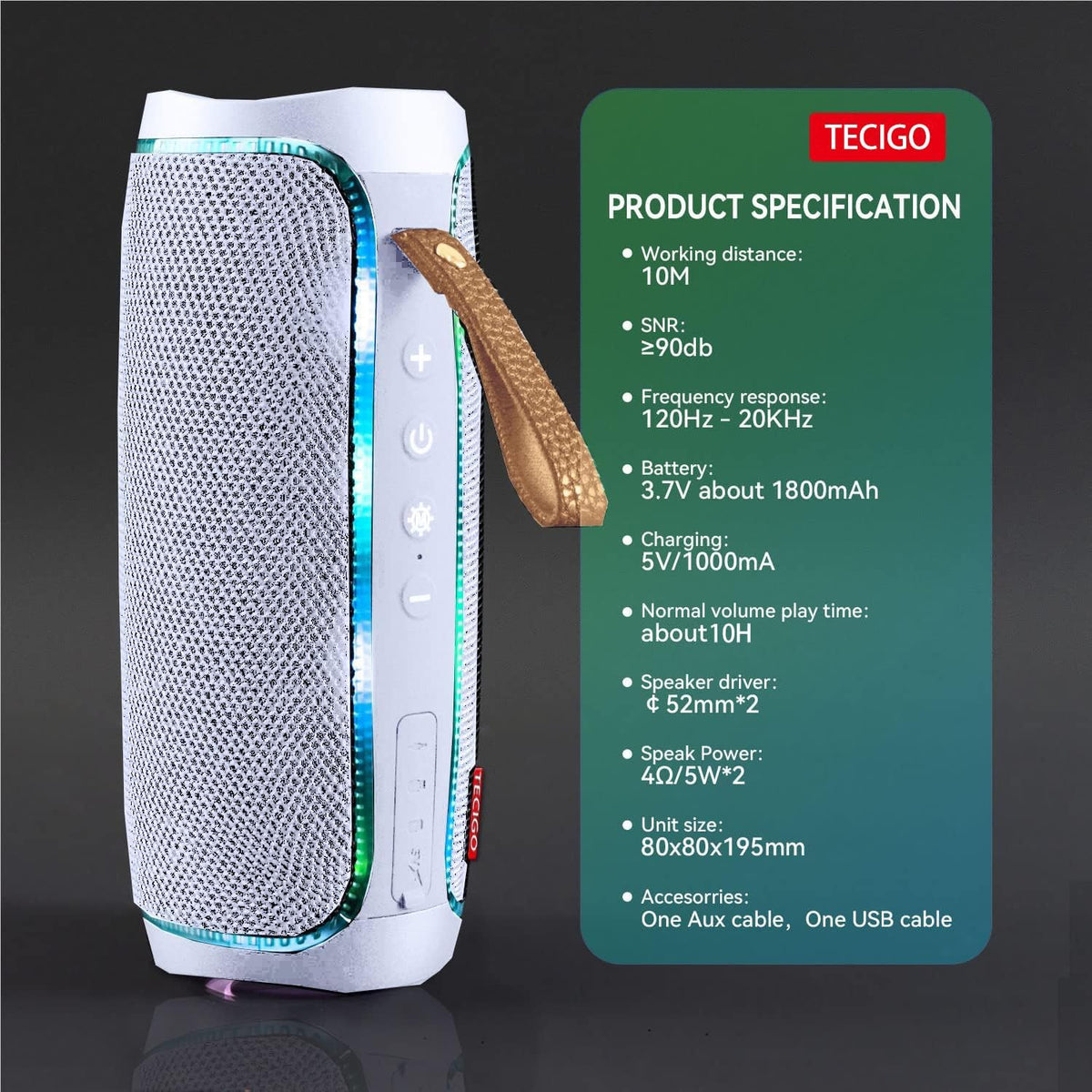 TECIGO Speaker10 5.3, Portable Bluetooth Speakers Outdoor Portable Bluetooth Hours of PlaytimeBluetooth Wireless